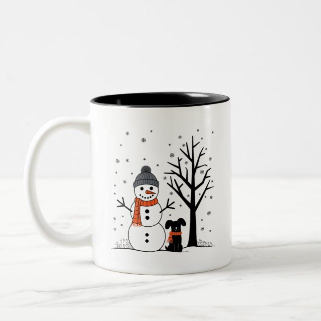 Christmas Snowman Xmas Dog Winter Two-Tone Coffee Mug (Left)