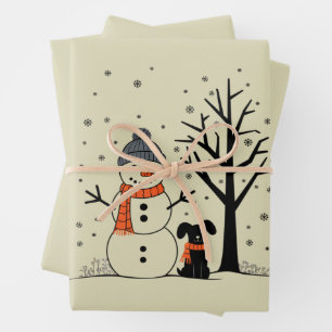 Christmas Snowman Xmas Dog Winter Wrapping Paper Sheets