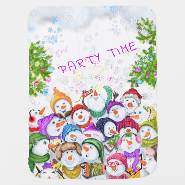 Christmas Snowmans Baby Blanket Custom Text (Front)