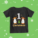 Christmas snowman's baby T-Shirt<br><div class="desc">Cute two white snowman's with Christmas tree</div>