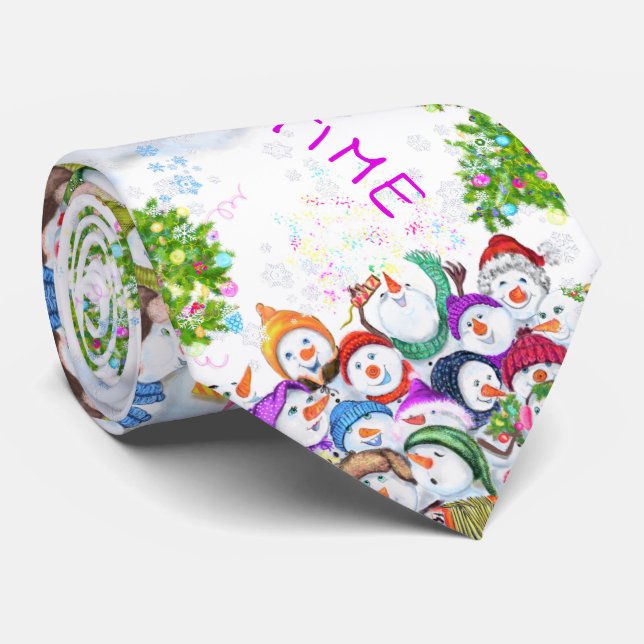 Christmas Snowmans Neck Tie (Rolled)