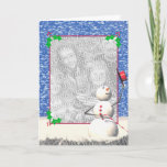 Christmas Snowman's Perfect Day (photo frame) Holiday Card<br><div class="desc">Photo card with my original digital artwork of a happy snowman with a red hat and candy-cane enjoying the falling show.</div>