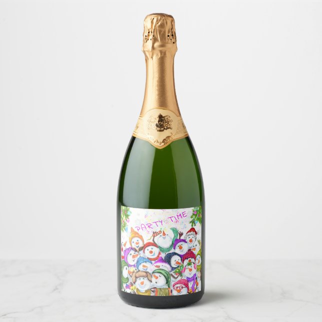 Christmas Snowmans Sparkling Wine Labels Your Text (Front)