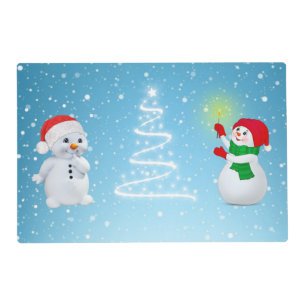 Christmas Snowmen and Tree with Stars Placemat