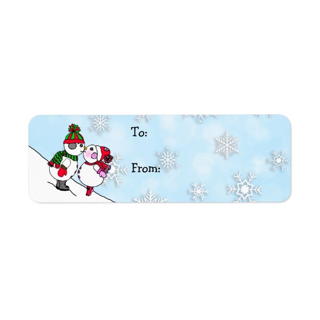 Christmas Snowmen and Woman Kissing and From Label (Front)