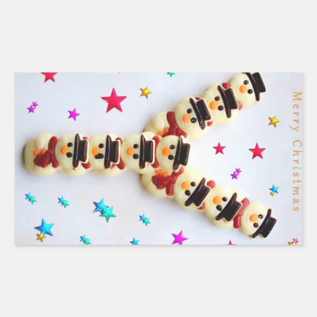Christmas snowmen chocolate cookies rectangular sticker (Front)