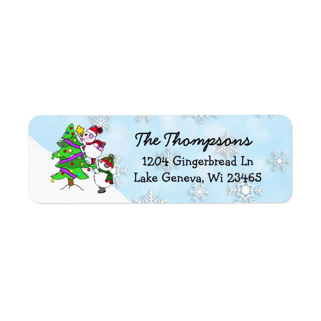 Christmas Snowmen Decorating Tree Label (Front)