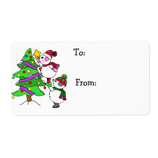 Christmas Snowmen Decorating Tree To and From Label (Front)