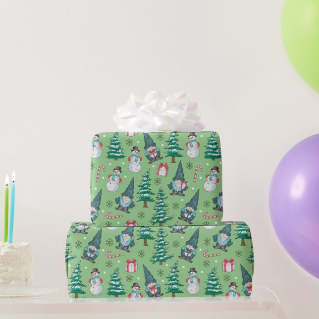 Christmas Snowmen Gnomes Candy Canes Gifts Wrapping Paper (Party Gifts)