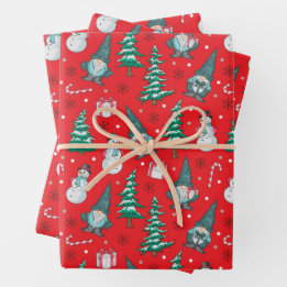 Christmas Snowmen Gnomes Candy Canes Gifts Wrapping Paper Sheets