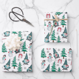 Christmas Snowmen Gnomes Candy Canes Gifts Wrapping Paper Sheets