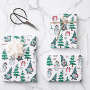 Christmas Snowmen Gnomes Candy Canes Gifts Wrapping Paper Sheets