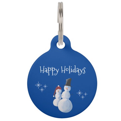 Christmas Snowmen Happy Holidays Cute Blue Pet ID Tag