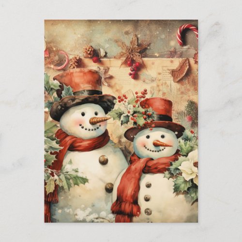 Christmas Snowmen illustration Postcard