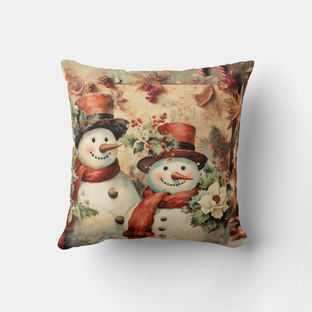 Christmas Snowmen illustration Throw Pillow (Back)