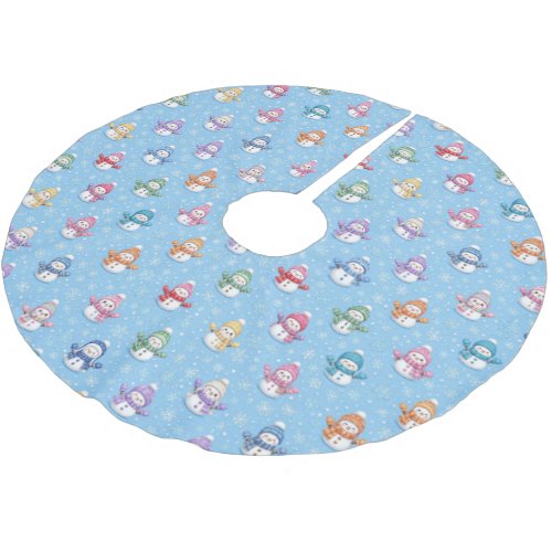 Christmas Snowmen in Snowflakes Brushed Polyester Tree Skirt