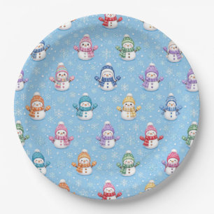 Christmas Snowmen in Snowflakes Paper Plates