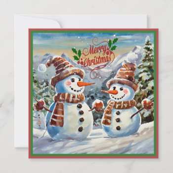 Christmas Snowmen  Merry Christmas  Holiday Card by Virginia5050 at Zazzle