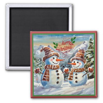 Christmas Snowmen  Merry Christmas  Magnet by Virginia5050 at Zazzle
