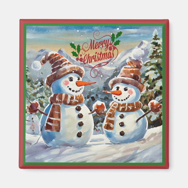 Christmas Snowmen, Merry Christmas, Magnet (Front)