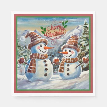 Christmas Snowmen  Merry Christmas  Napkins by Virginia5050 at Zazzle