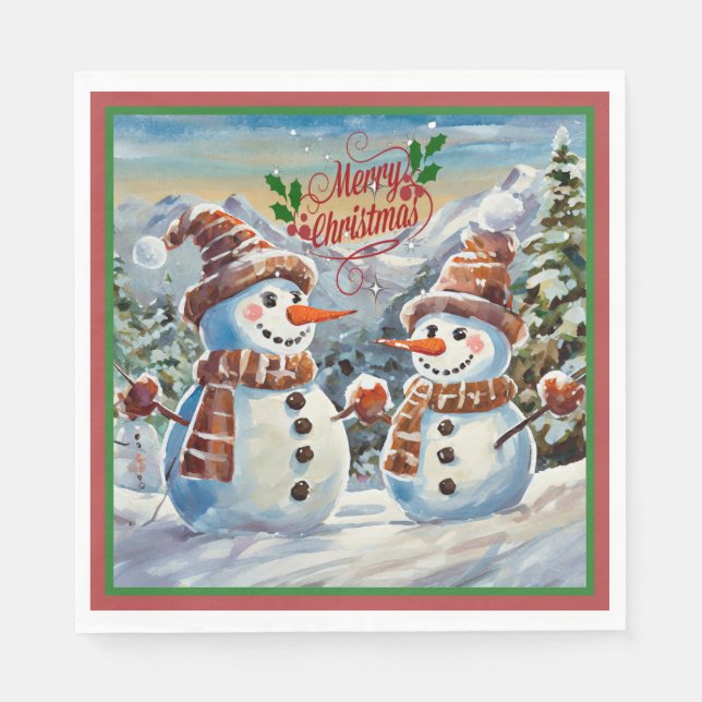 Christmas Snowmen, Merry Christmas, Napkins (Front)