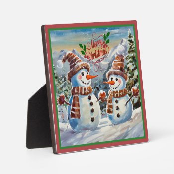 Christmas Snowmen  Merry Christmas  Plaque by Virginia5050 at Zazzle