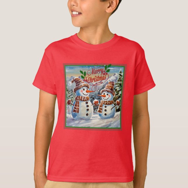 Christmas Snowmen, Merry Christmas, T-Shirt (Front)