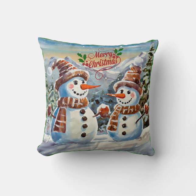 Christmas Snowmen, Merry Christmas, Throw Pillow (Front)