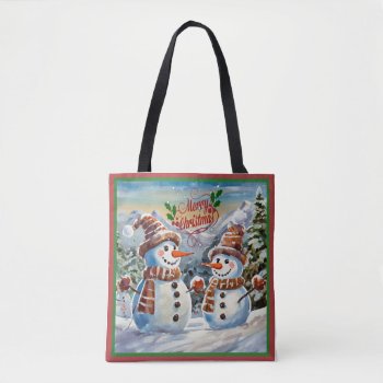 Christmas Snowmen  Merry Christmas  Tote Bag by Virginia5050 at Zazzle