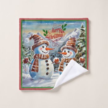 Christmas Snowmen  Merry Christmas  Wash Cloth by Virginia5050 at Zazzle