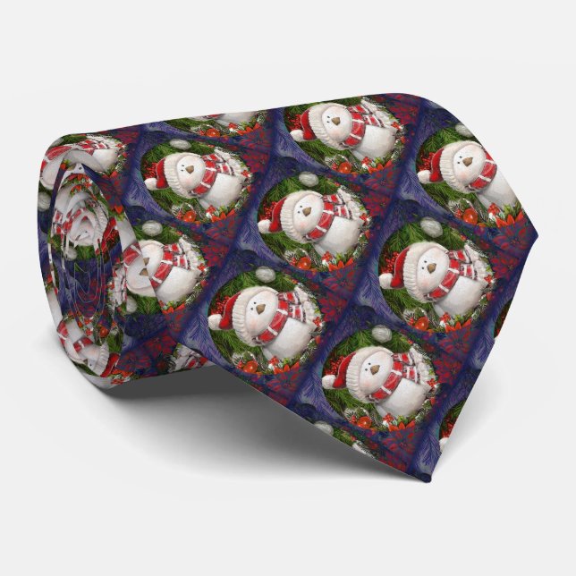 Christmas Snowmen Neck Tie (Rolled)