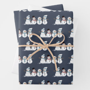 Christmas Snowmen Row Xmas Winter Holiday Season Wrapping Paper Sheets