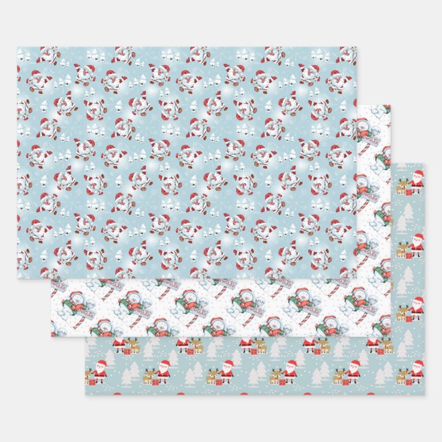 Christmas Snowmen, Santa Claus and Rudolph Wrapping Paper Sheets (Set)