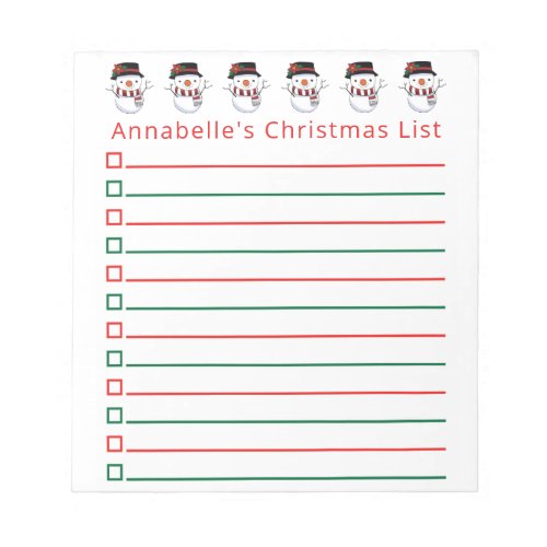 Christmas Snowmen Shopping List Personalize Notepad