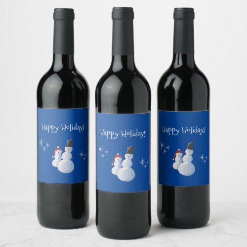 Christmas Snowmen Snowflakes Happy Holidays  Wine Label