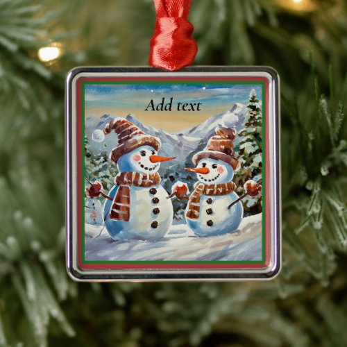 Christmas Snowmen TEMPLATE Metal Ornament