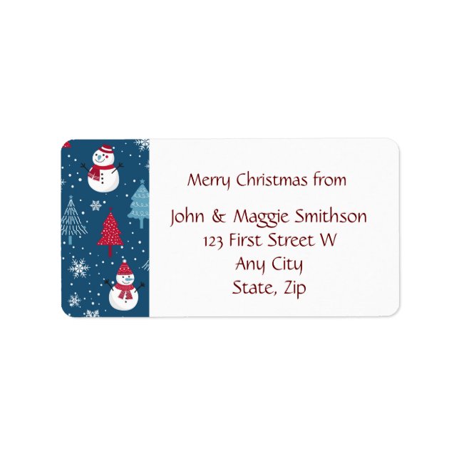 Christmas Snowmen Tree Scene Custom Label (Front)