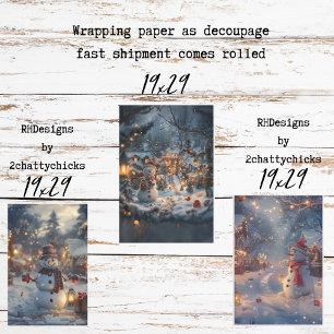 Christmas Snowmen Village Decoupage Wrapping Paper Sheets