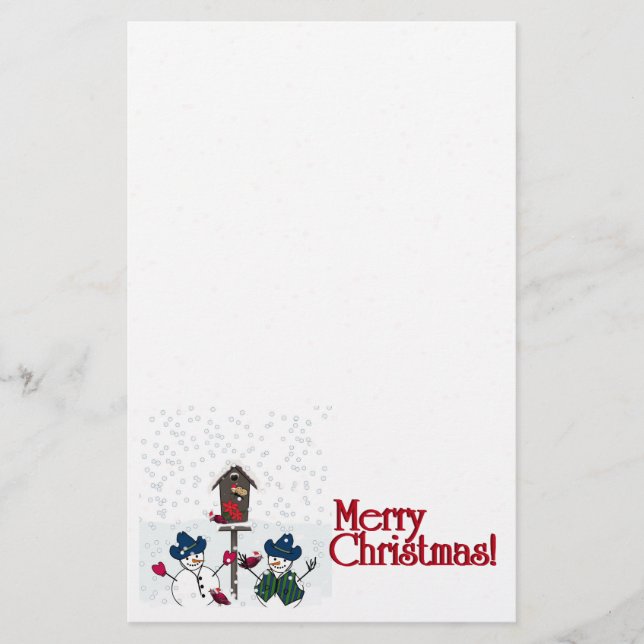 Christmas Snowmen with Cowboy Hats Stationery (Front)