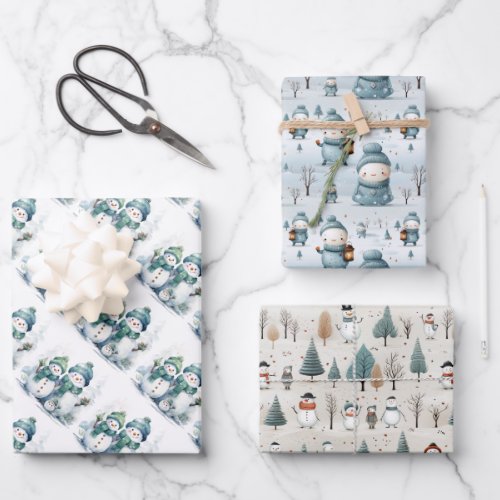 Christmas Snowmen  Wrapping Paper Sheets
