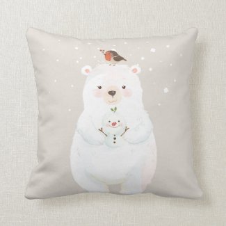 Christmas Snowy Bear Hugs Throw Pillow