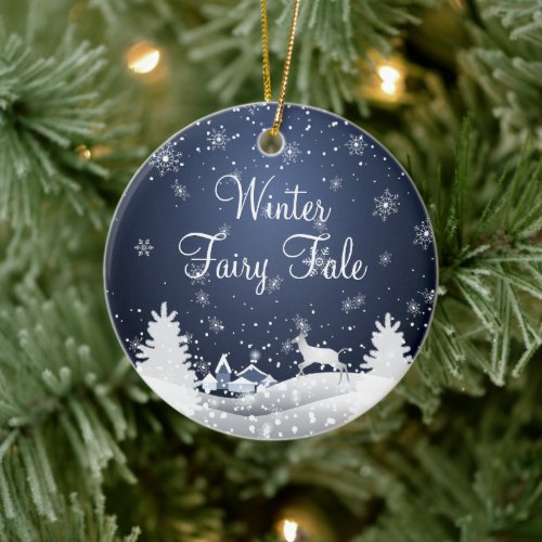 Christmas Snowy Fairy Tale Fantasy Forest Ceramic Ornament