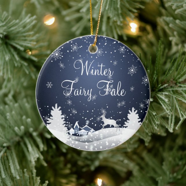 Christmas Snowy Fairy Tale Fantasy Forest Ceramic Ornament (Tree)