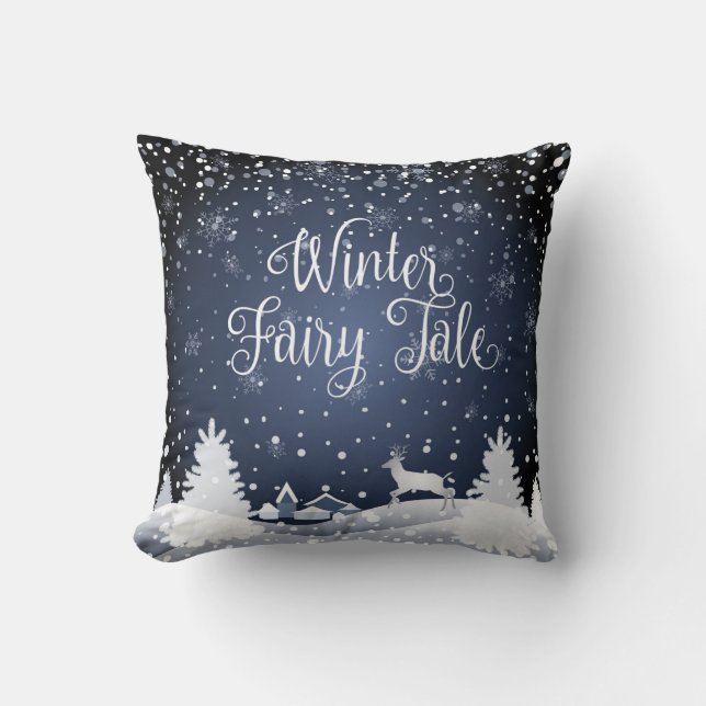 Christmas Snowy Fairy Tale Fantasy Forest Winter Throw Pillow (Front)