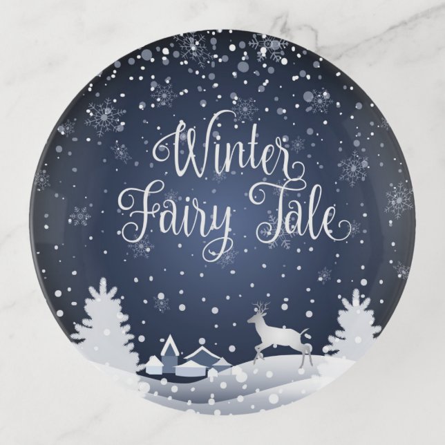 Christmas Snowy Fairy Tale Fantasy Forest Winter Trinket Tray (Front)