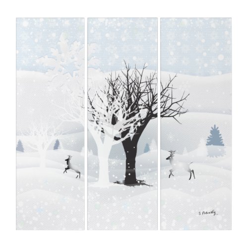 Christmas Snowy Fairy Tale Forest Painting Triptych