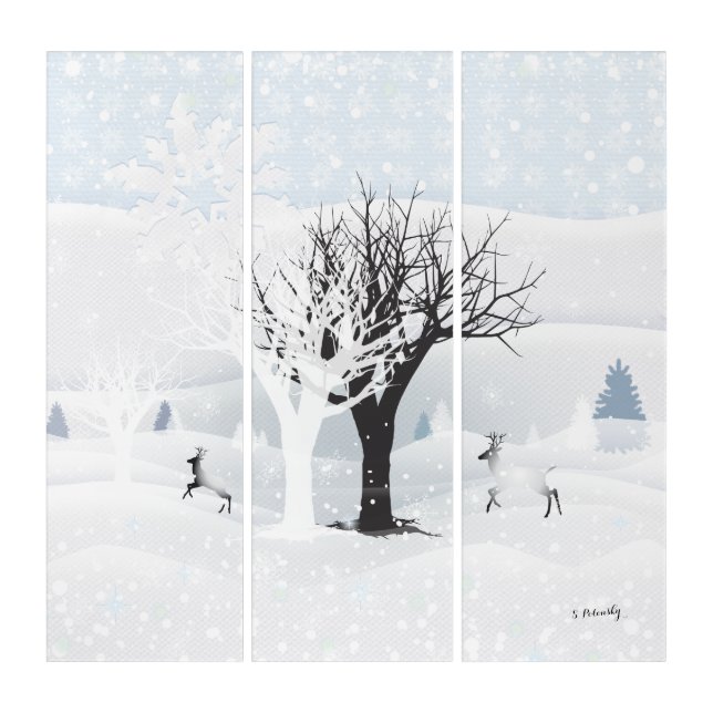 Christmas Snowy Fairy Tale Forest Painting Triptych (Front)
