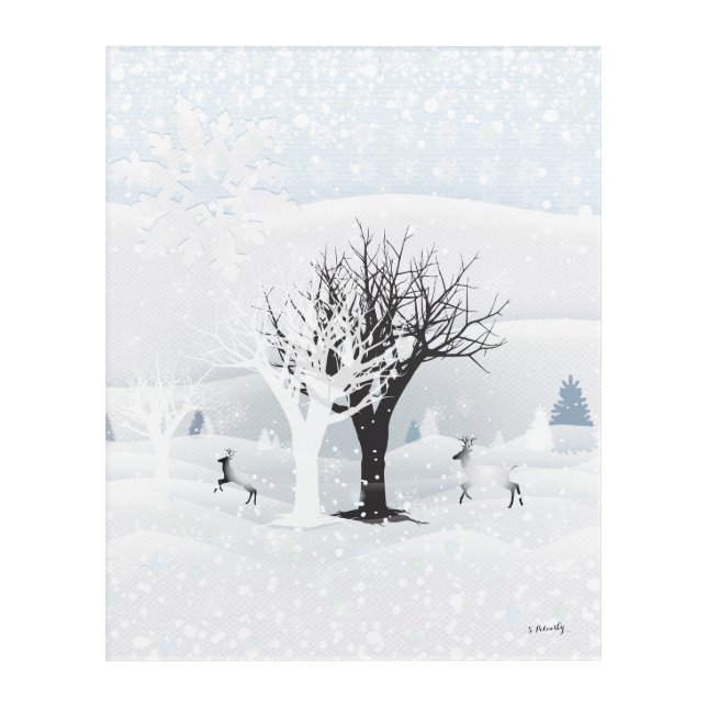 Christmas Snowy Fairy Tale Painting Acrylic Print (Front)