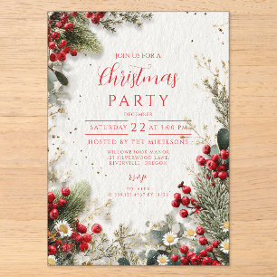 Christmas Snowy Greenery and Berries Acrylic Invitations